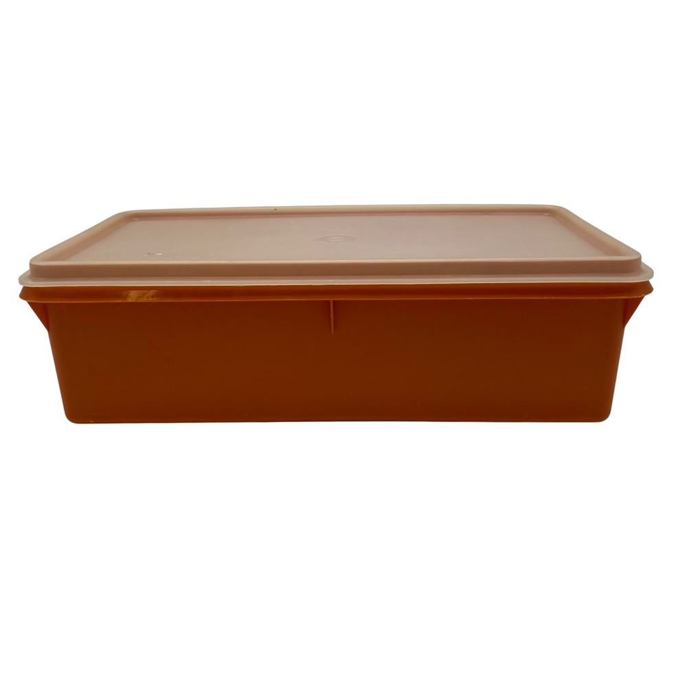 Tupperware Harvest Orange Kracker Keeper 677 Lid 678 Retro 70s Rectangle 12 inch